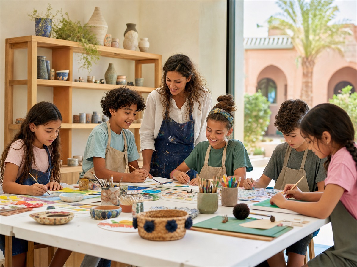 Enfants en atelier créatif avec peinture et dessin