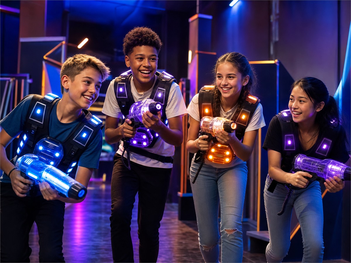 Enfants jouant au laser game en salle